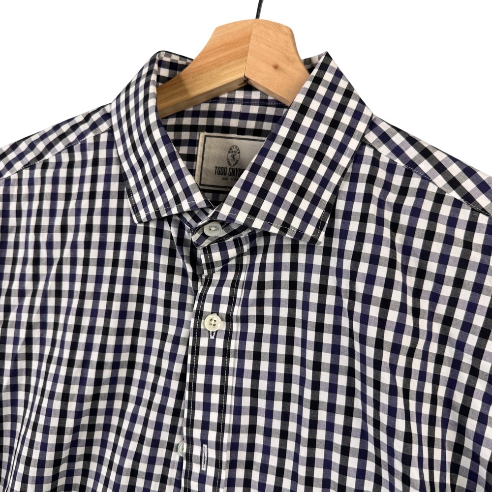 Todd Snyder Mens 16.5 32/33 Gingham Check Button Up Shirt Navy Blue Black White